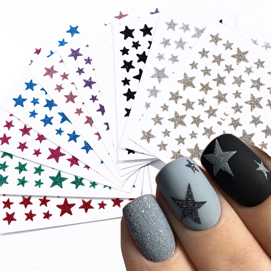 【P&amp;T】1pcs 3D Nail Slider Stars Stickers Glitter Shiny Decoration Adhesive DIY Sticker Nail Art Tips Manicure