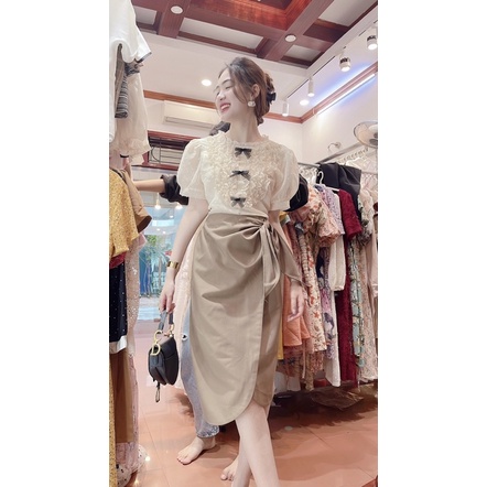 SET CÓ BÁN RỜI SƠ MI ĐÍNH 3 NƠ CHÂN VÁY NƠ