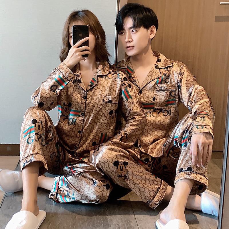 Pyjama lụa phi bóng cao cấp nam nữ nhiều mẫu đồ mặc nhà đồ ngủ đôi