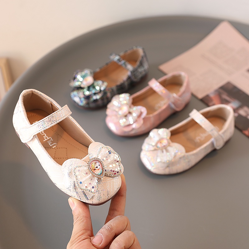 Giày Búp Bê Đế Mềm Chống Trượt Đính Nơ Họa Tiết Trái Tim Dành Cho Bé Gái 1-8 Tuổi