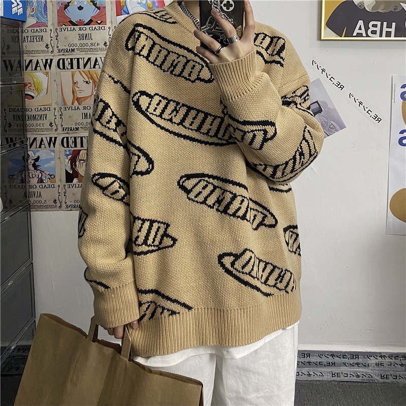Áo sweater dệt kim tay dài dáng rộng phong cách hàn quốc cổ điển đơn giản thời trang cho nam 2021