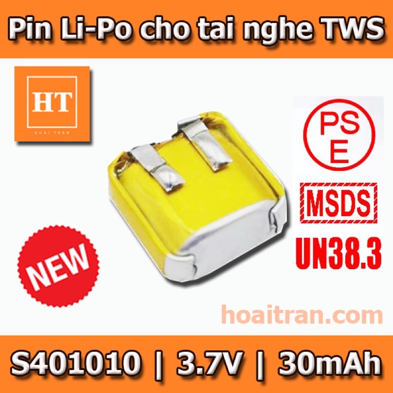 Pin Li-Po 3.7V 401010 30mAh (Lithium Polyme) cho tai nghe Bluetooth