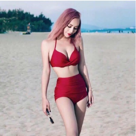 BIKINI HAI MẢNH CẠP CAO CHE BỤNG MÀU ĐỎ | BigBuy360 - bigbuy360.vn