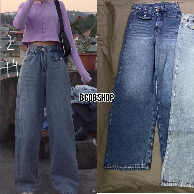 Quần jean nữ Ống Rộng Dài Basic hách chân lưng siêu cao BC105