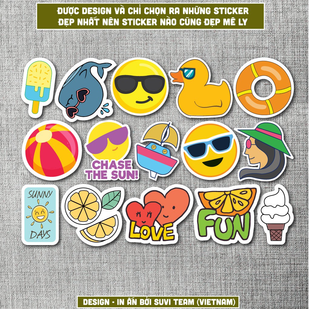 50 Sticker dán Summer Set 2 chống nước sticker dán nón bảo hiểm, xe, laptop, điện thoại, vali. MSP: T07