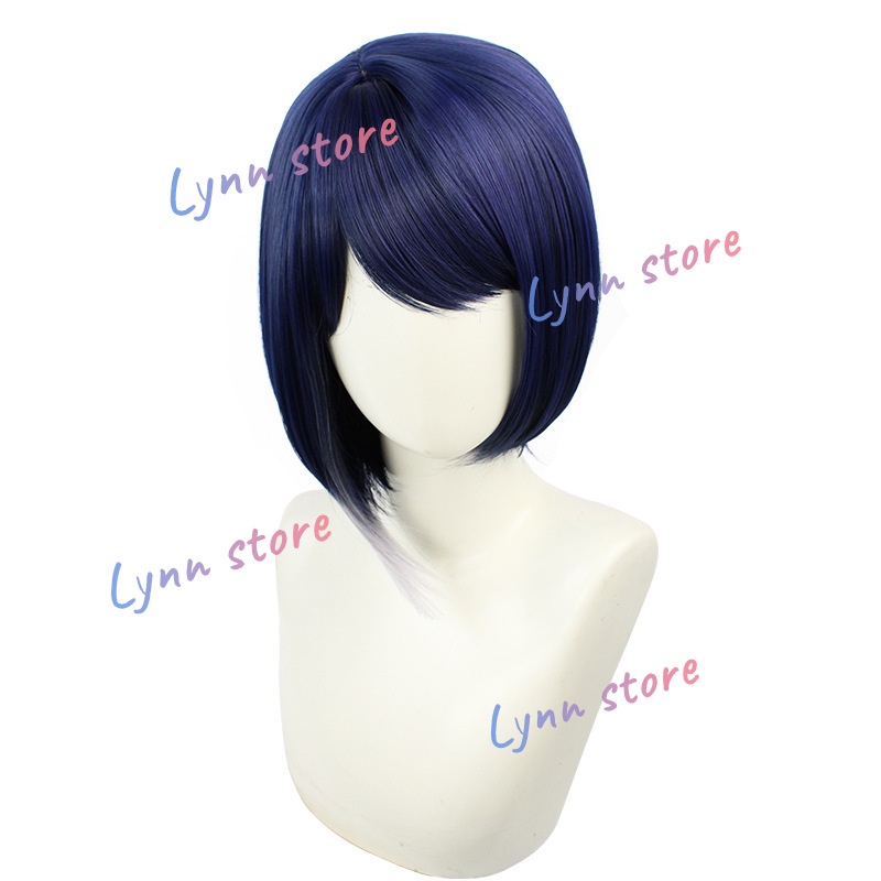 Nhân vật Genshin Impact Kujou Sara Cosplay Tóc giả tóc ngắn màu xanh đậm Kaburaya quạ Lông Cosplay INAZUMA Tóc giả Mũ phụ kiện