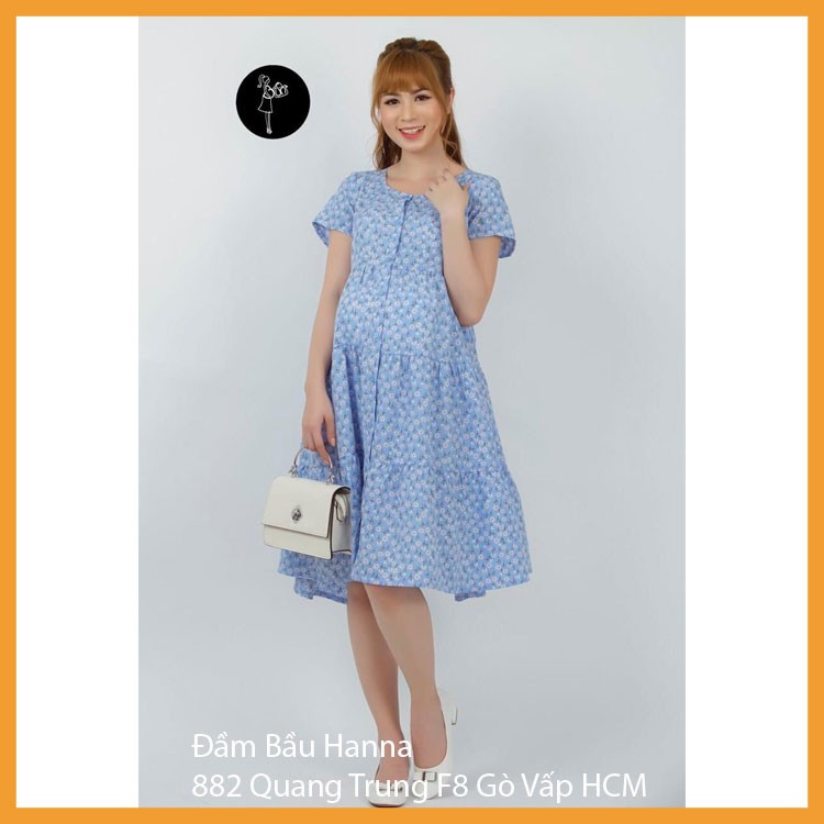 [HANNA] Đầm bầu baby doll cho bé bú mặc bầu và sau sinh cởi nút cho bé bú tiện lợi vải lụa cao cấp thoáng mát mùa hè