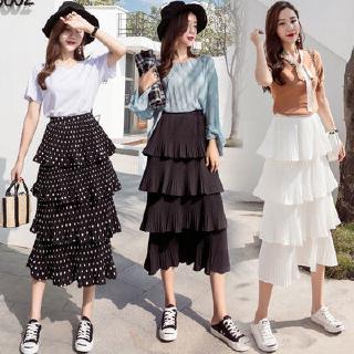 Chân váy chữ a nhiều tầng họa tiết chấm bi xinh xắn cho nữ