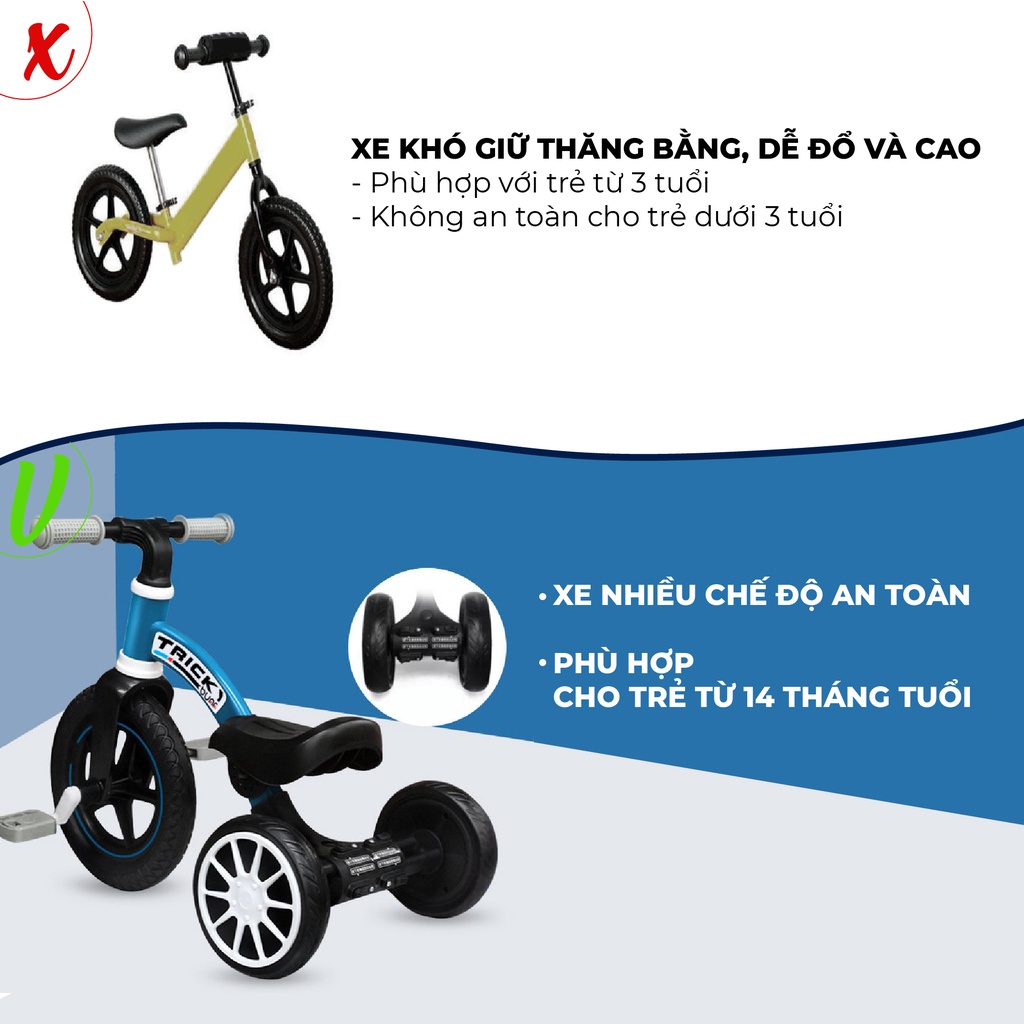 Xe đạp 3 bánh Tricky Bunny kết hợp xe chòi chân cho bé,giữ thăng bằng tốt,bánh xe chống trơn trượt chỉnh được chiều cao