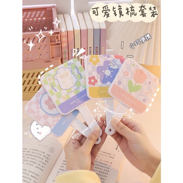 Bộ gương lược trang điểm đa năng cầm tay tiện lợi, xinh xắn 💥