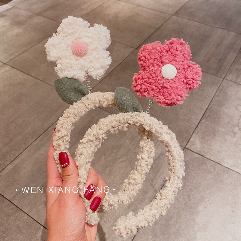 Băng Đô Rửa Mặt Bằng Lông Cừu Đính Hoa Dễ Thương Sáng Tạo Cho Nữ
