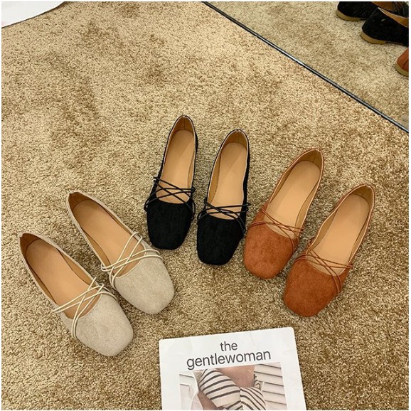 Giày búp bê da lộn nơ dây mảnh cực xinh G007 | BigBuy360 - bigbuy360.vn