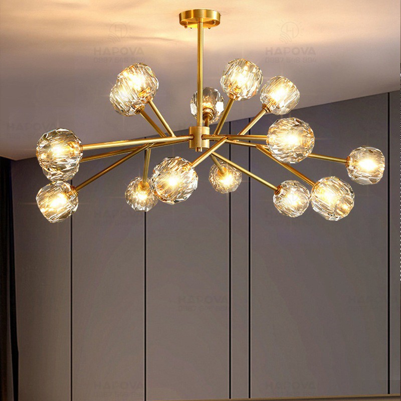 Đèn trần phòng khách, đèn treo trần HAPOVA ROCKY 0087 + Kèm 15 Bóng G9