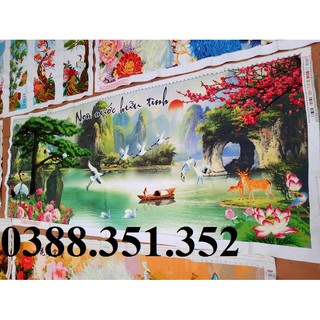 Tranh thêu chữ thập thành phẩm phong cảnh Non nước hữu tình A928 215x90cm