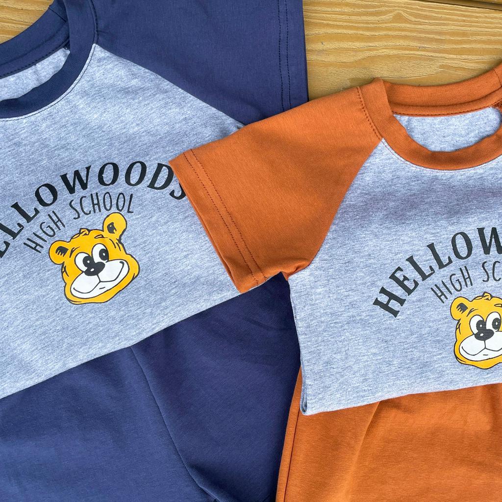 Bộ Áo Thun Tay Raglan In Họa Tiết Hoạt Hình Dễ Thương Thời Trang Mùa Hè Cho Bé Trai + Gái