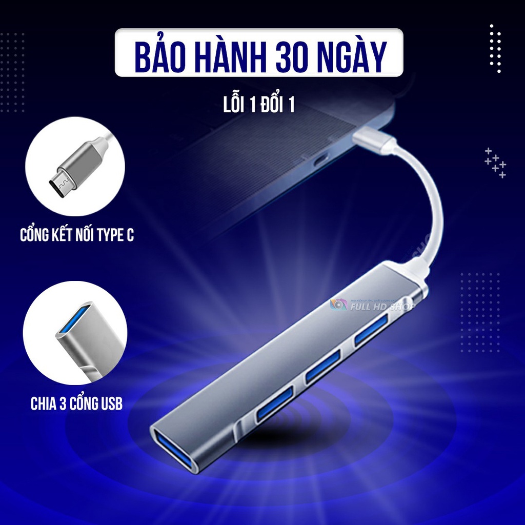 Cổng Chuyển Đổi Type C Sang USB Phụ Kiện Macbook Chia Cổng USB Full HD Shop Mã HD04