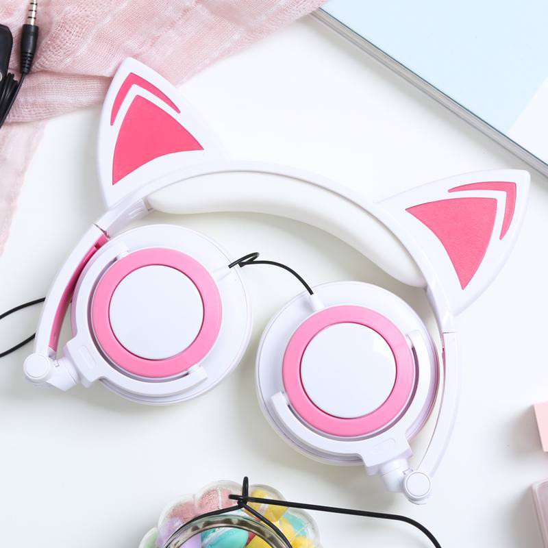 Tai nghe mèo chụp tai có dây, tai Headphone hình mèo dễ thương có đèn led nhiều màu sắc và dây cao cấp