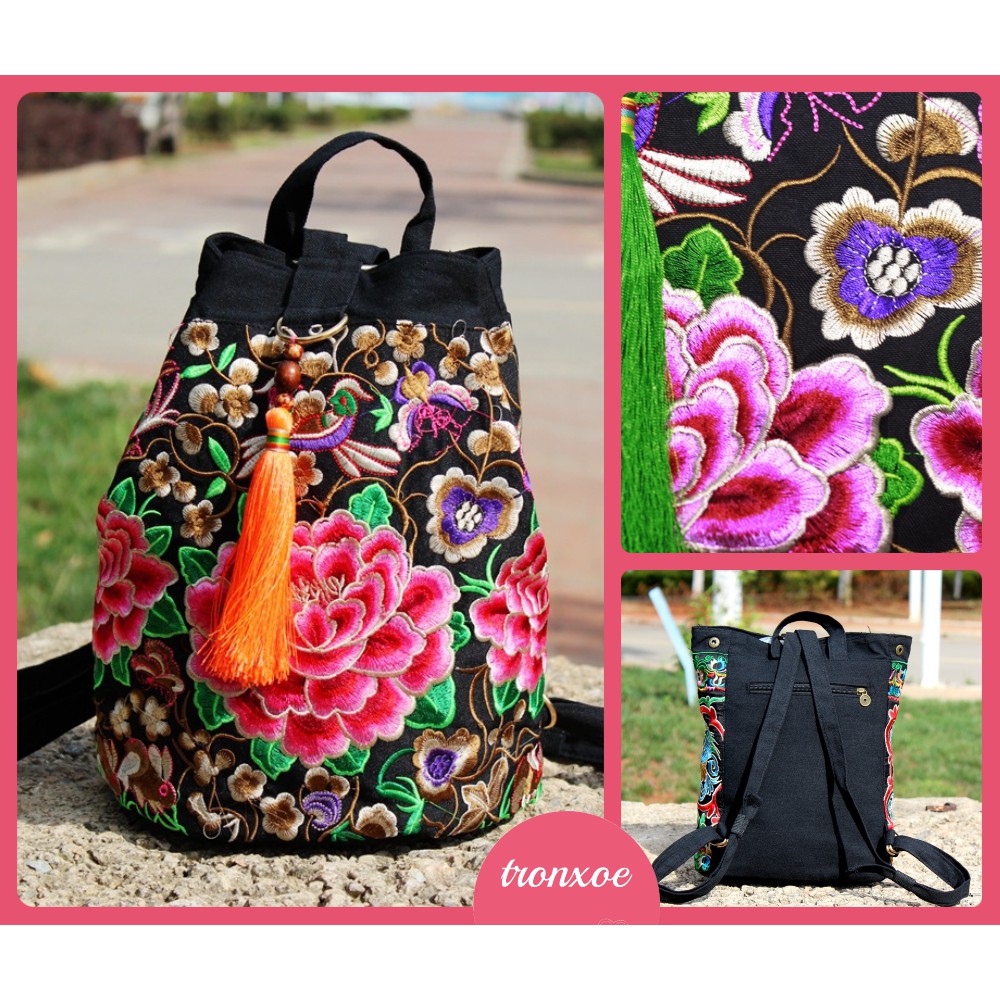 Balo laptop vải thêu tay nổi bật với tua rua - T04BL11030