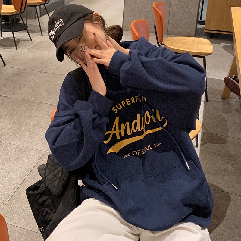 Áo hoodie SUXI dáng rộng màu sắc thời trang Hàn Quốc cho nữ