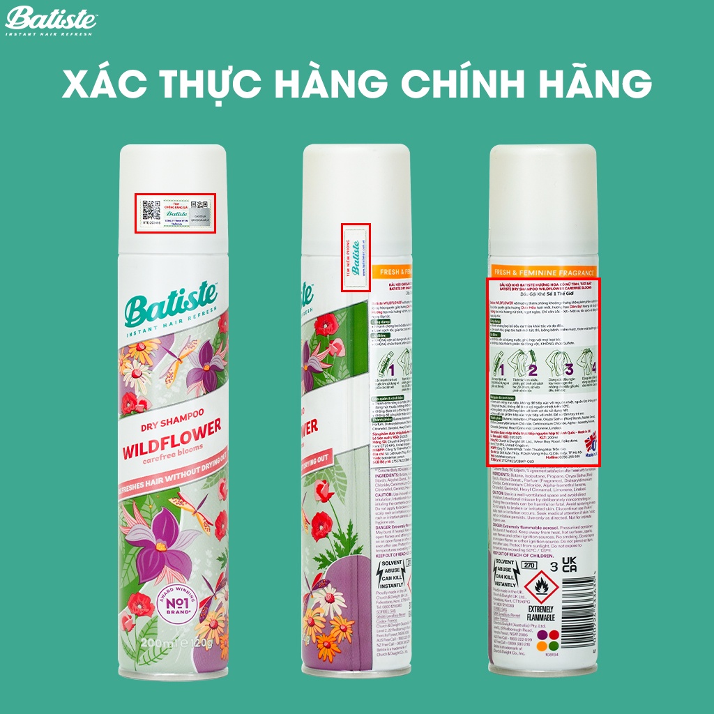 Dầu Gội Khô Batiste Hương Hoa Cỏ Nữ Tính, Tươi Mát Batiste Dry