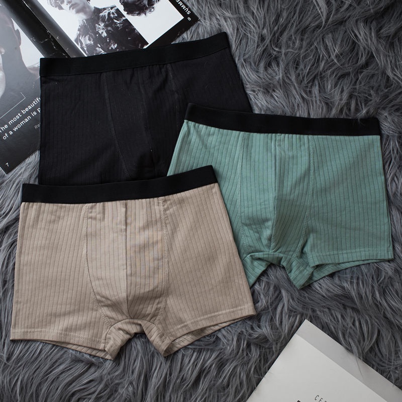 Set 3 Quần Lót Boxer Cotton Lưng Vừa Không Đường May Thời Trang Cho Nam Sinh