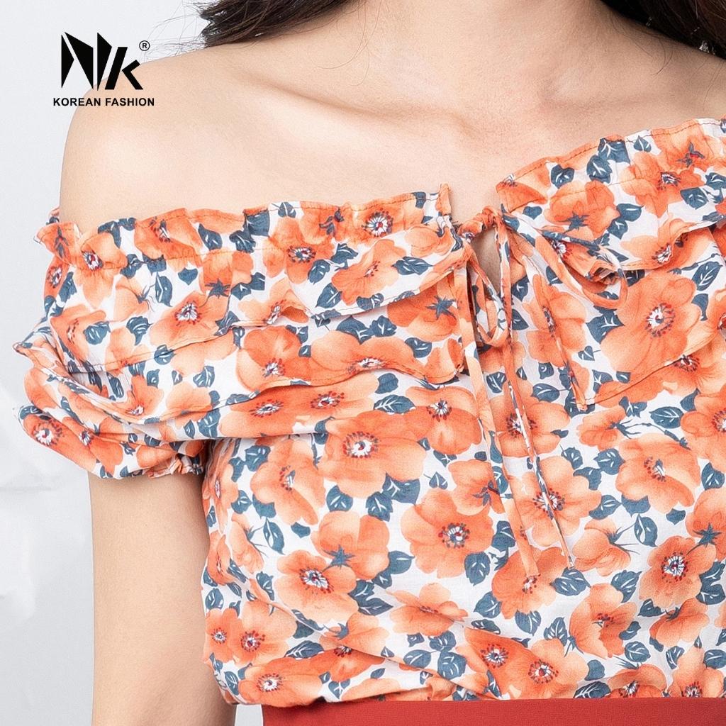 Áo Sơ Mi Hoa Bèo NK Fashion Thiết Kế Phong Cách Dịu Dàng, Nữ Tính, Mặc Được 2 Kiểu NKSM2203008