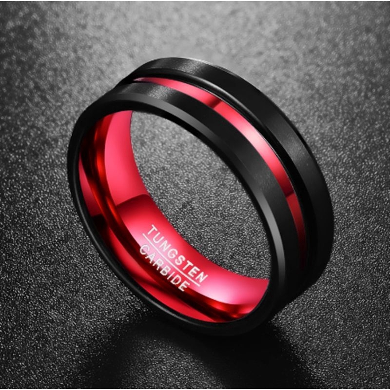 Nhẫn 8MM Cacbua vonfram phối rảnh màu đỏ thời trang cho nam