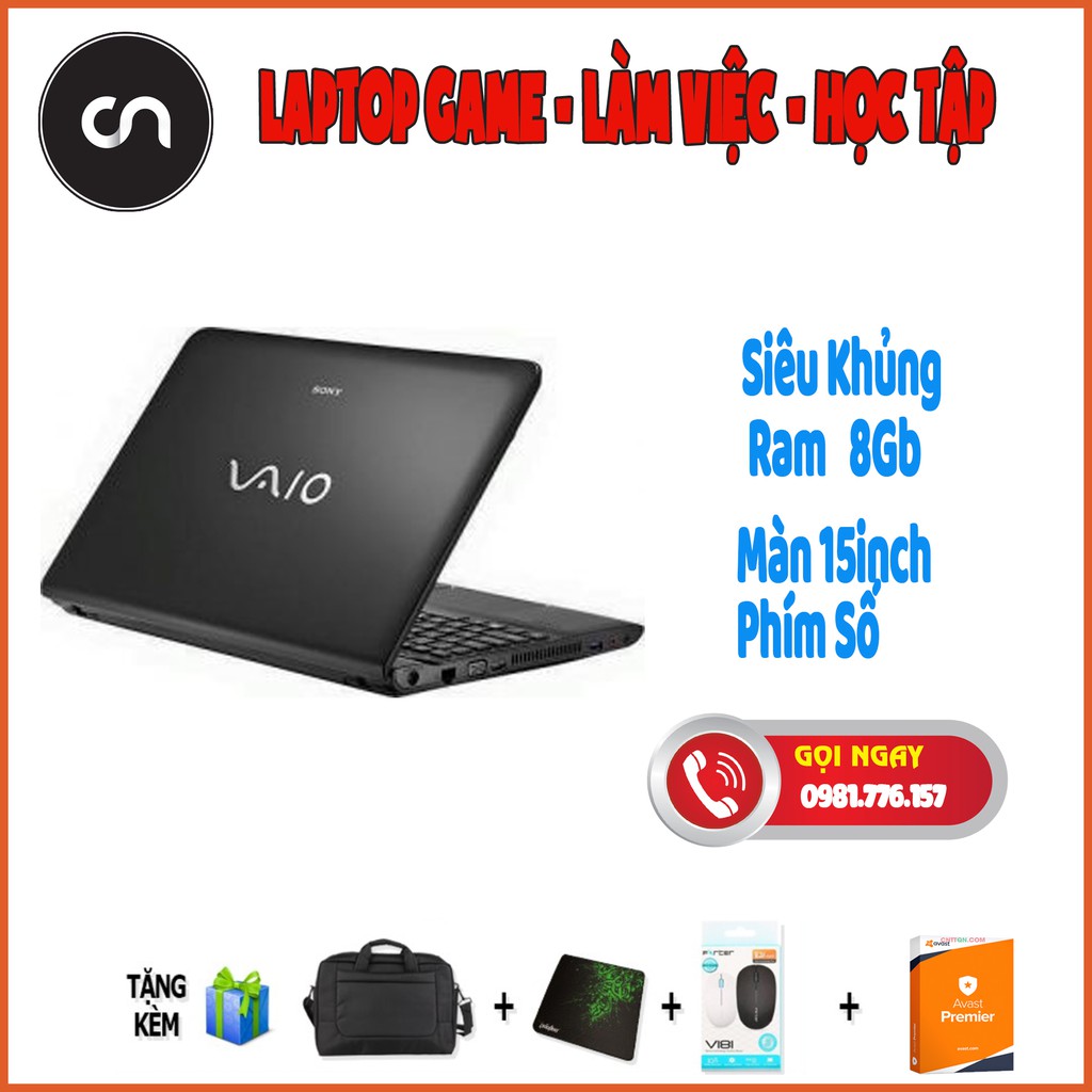 [ Đẳng Cấp - Siêu Khủng ] Laptop  Sony Vaio SVE15 Đen Bóng Core i5/Ram 8Gb/Màn 15,6inch Phím Số - Tặng Đủ Phụ Kiện