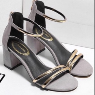 Dép sandal nữ quai óng vàng cao 5 phân gót kéo khoá