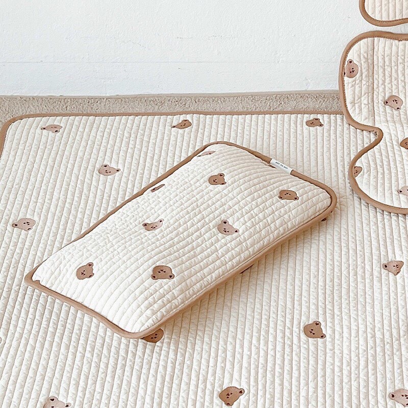 Gối gấu thỏ cho bé sơ sinh/ gối thêu cho bé 4 tháng trở lên phong cách Hàn Quốc cho bé sơ sinh vintage cực xinh
