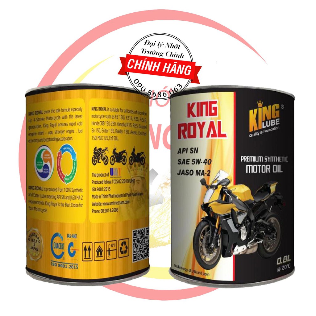 Nhớt King Royal Premium Synthetiục 5W40 dành cho xe số, tay côn