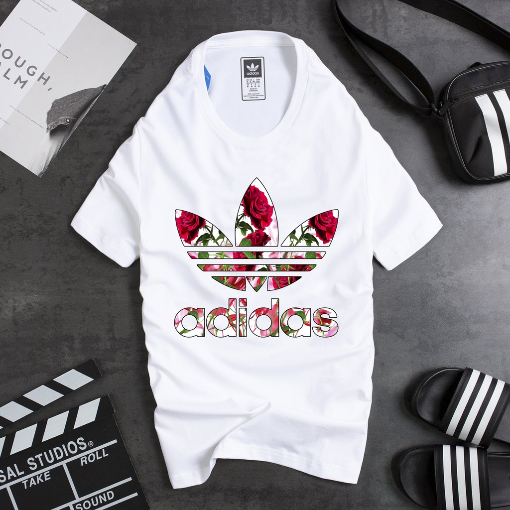 Áo phông ADIDAS Unisex | Áo phông Nam Nữ COTTON | In Họa Tiết Hoa Hồng