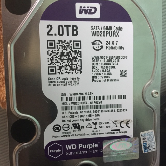 Hdd ổ cứng pc-camera Wd purple tím 2 TB
