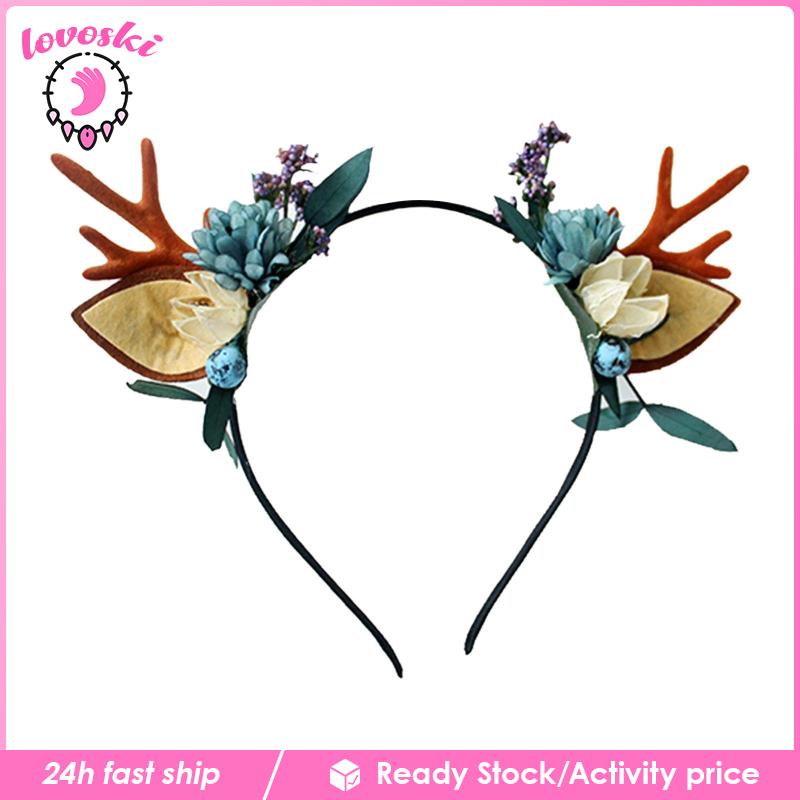 Băng Đô Cài Tóc Hình Sừng Hươu Đính Hoa Dễ Thương