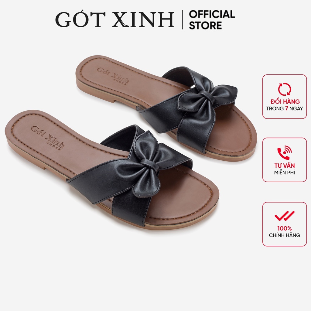 Dép nữ GÓT XINH D9 quai nơ đế bệt da mềm