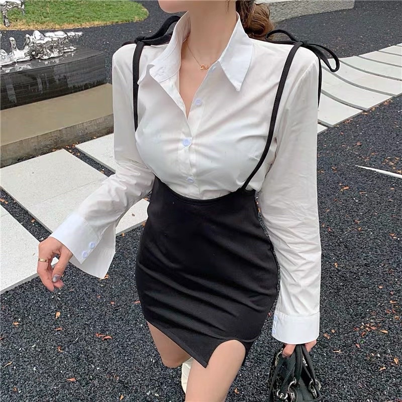 Set yếm đen + crotop sơ mi 2021