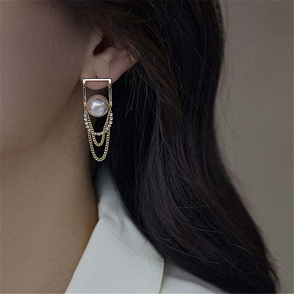 USNOW Simple Pearl Stud Earrings Cool Style Fashion Jewelry Long Chain Earrings Women Trendy Tassel Korean Temperament Girls Copper/Multicolor