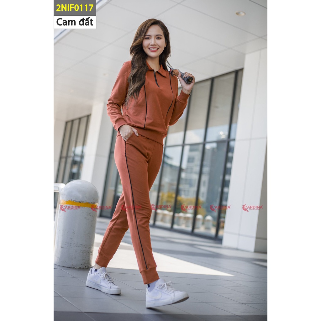 Bộ Nỉ Nữ Thu Đông 𝐂𝐀𝐑𝐃𝐈𝐍𝐀 Kiểu Dáng Thể Thao Cao Cấp, Cổ Bẻ Kéo Khóa, Trẻ Trung, Năng Động 2NiF01
