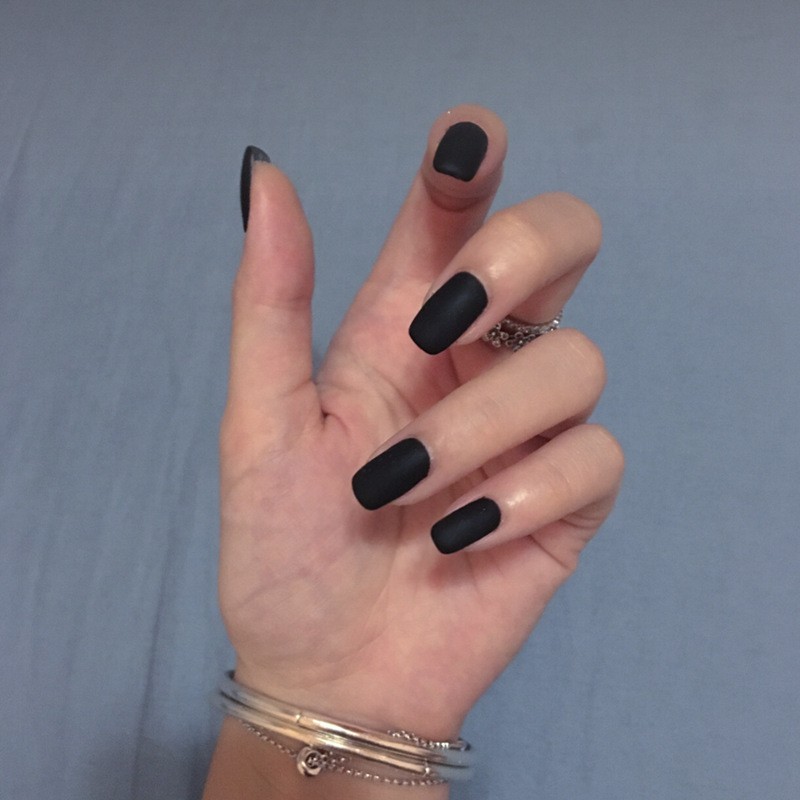 24 móng tay giả sơn màu đen nhám phong cách Punk cho nữ