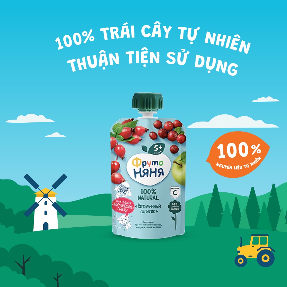 Trái cây nghiền vị táo, quả tầm xuân và nam việt quất Fruto Nyanya 90g