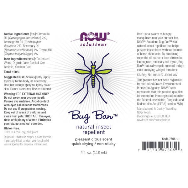 Mỹ phẩm Now solutions Bug Ban Natural Insect Repellent bảo vệ da ngăn ngừa các loại côn trùng đốt chai 118ml