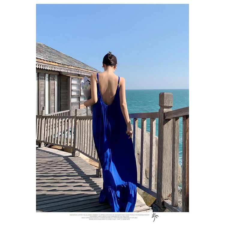 Đầm maxi xanh coban siêu cổ tích hở lưng sexy siêu dài