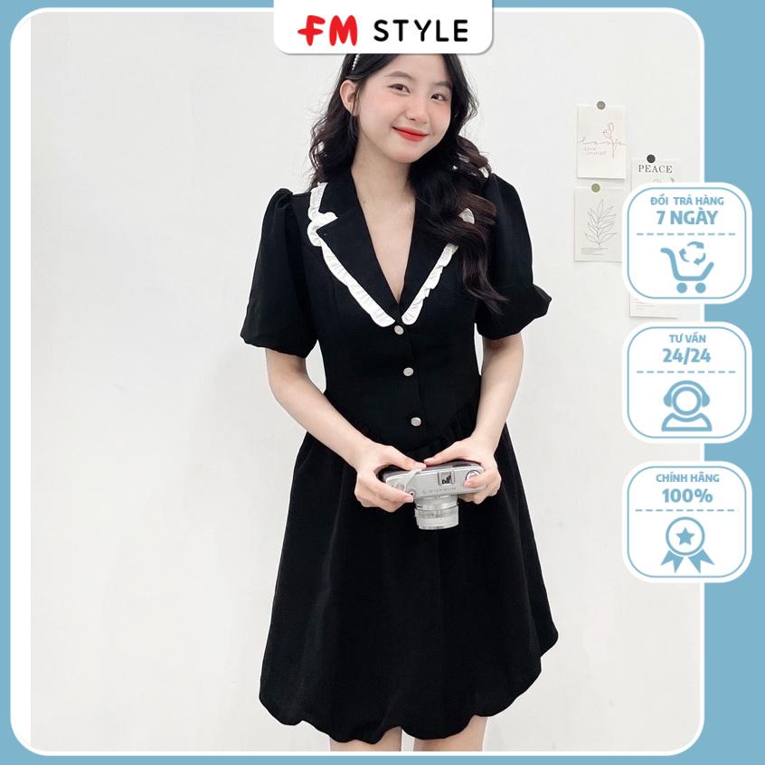Đầm dự tiệc FM Style xinh xắn dáng xòe phối cổ vest phối viền phong cách thời trang Hàn Quốc | Fmsty