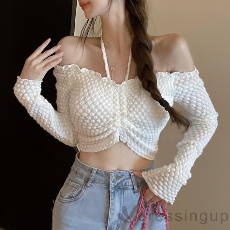 Áo thun dài tay hở vai màu sắc thời trang dành cho nữ
