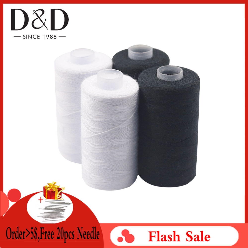 Cuộn Chỉ May Dài 500M Chất Liệu Polyester Màu Trắng Đen
