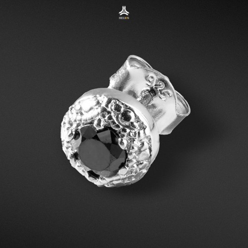 Khuyên tai bạc nam, nữ HeliSilver Luna - Đá Đen KTB106