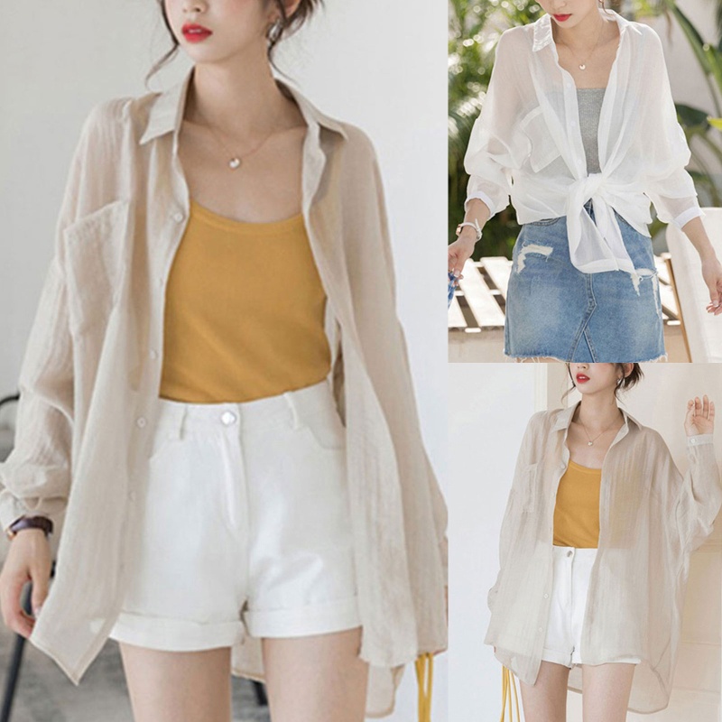Áo Khoác Cardigan Chiffon Mỏng Dáng Rộng Cài Nút Chống Nắng Cho Nữ