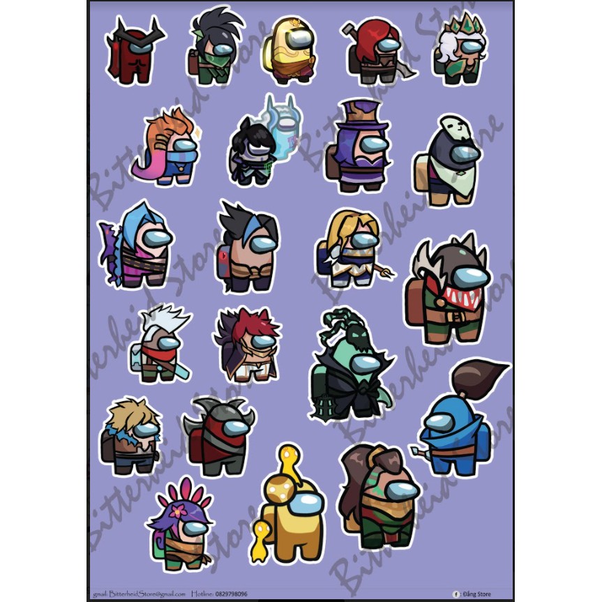 Sticker Among Us phiên bản LOL / League of legends dán trang trí mũ bảo hiểm, vali, laptop...siêu đẹp