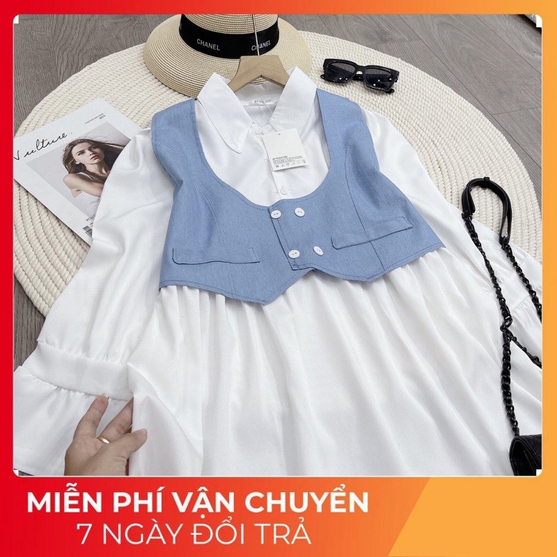 [ 𝐅𝐑𝐄𝐄 𝐒𝐇𝐈𝐏 ]Sét Áo Váy Babydoll Mix Yếm Bò Siêu Cá Tính Váy Chất Đũi Lụa QC Siêu Mềm đẹp Yếm rời vải bò may kĩ nhiều ch