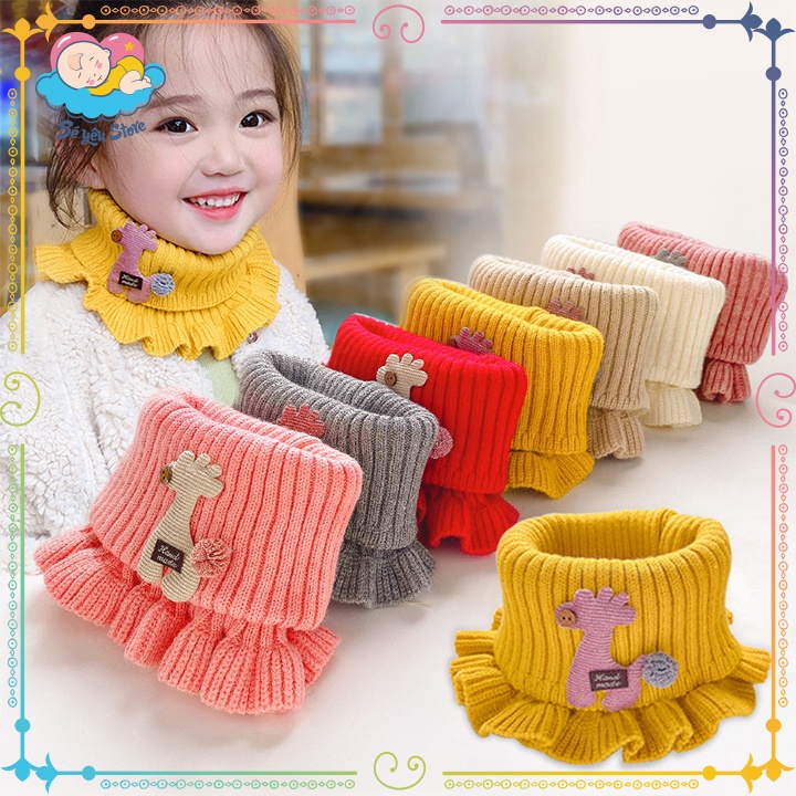 Khăn len ống cho bé - Khăn quàng cổ cho bé Gái, bé Trai thêu hình Hươu nghộ nghĩnh, đáng yêu